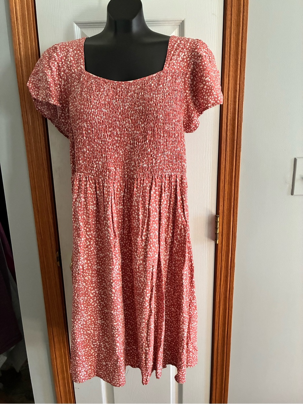 Maurices Dusty Rose Smocked Square-Neck Dress- size Large